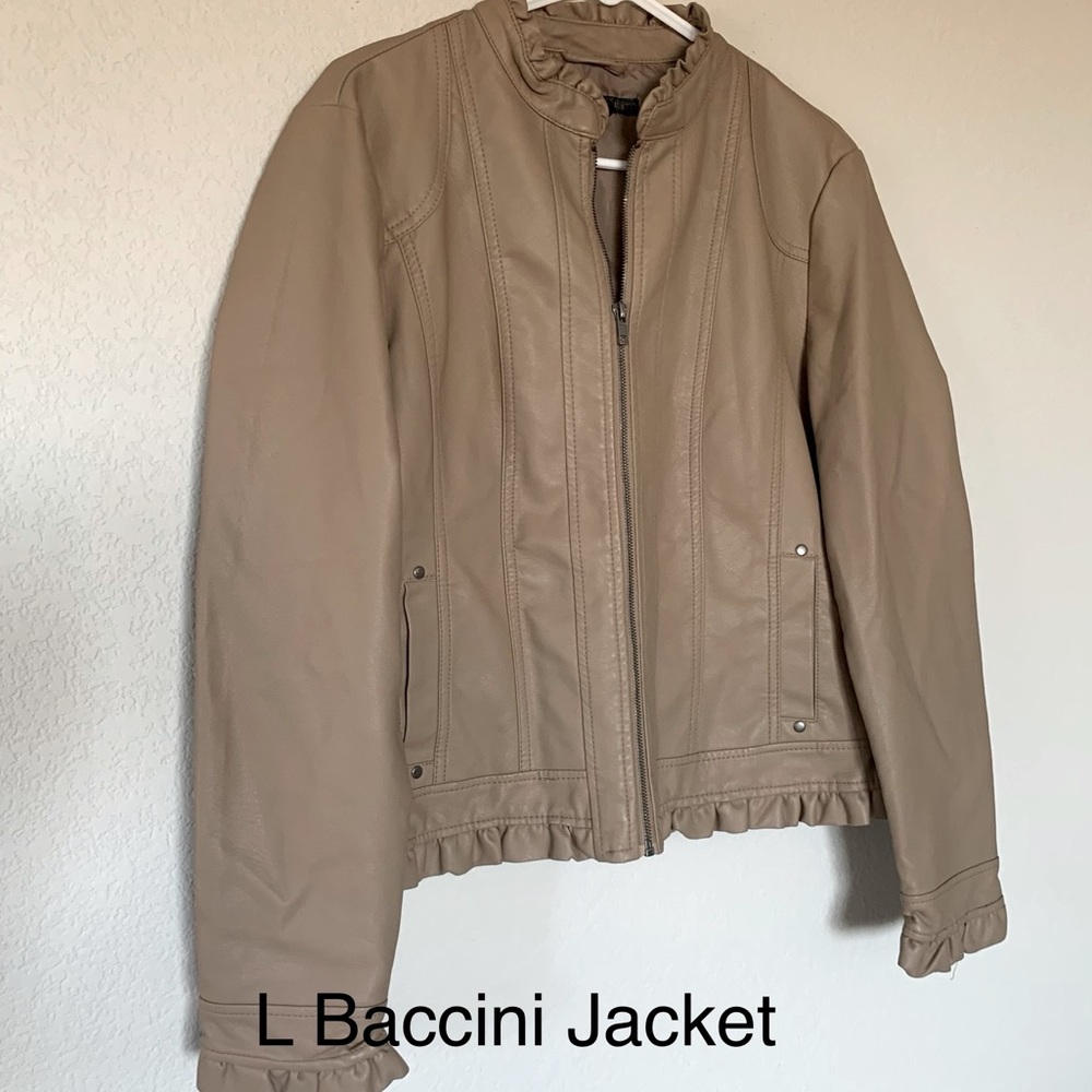 Large Tan Baccini Faux Leather Jacket